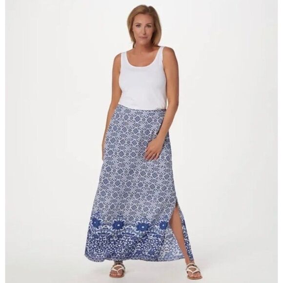 Anthropologie Tolani Multi Color Aztec Paint Silk Maxi Skirt Size M - Picture 2 of 10